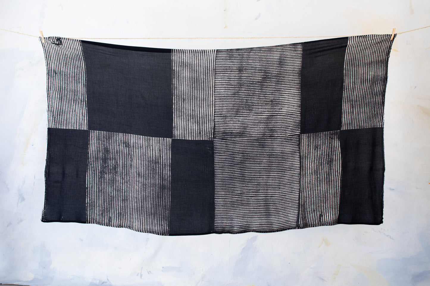 Sarong with a striped Batik Pattern - Pareo, Scarf, Shawl - Tie-Dye, Block Print - black-beige-gray 