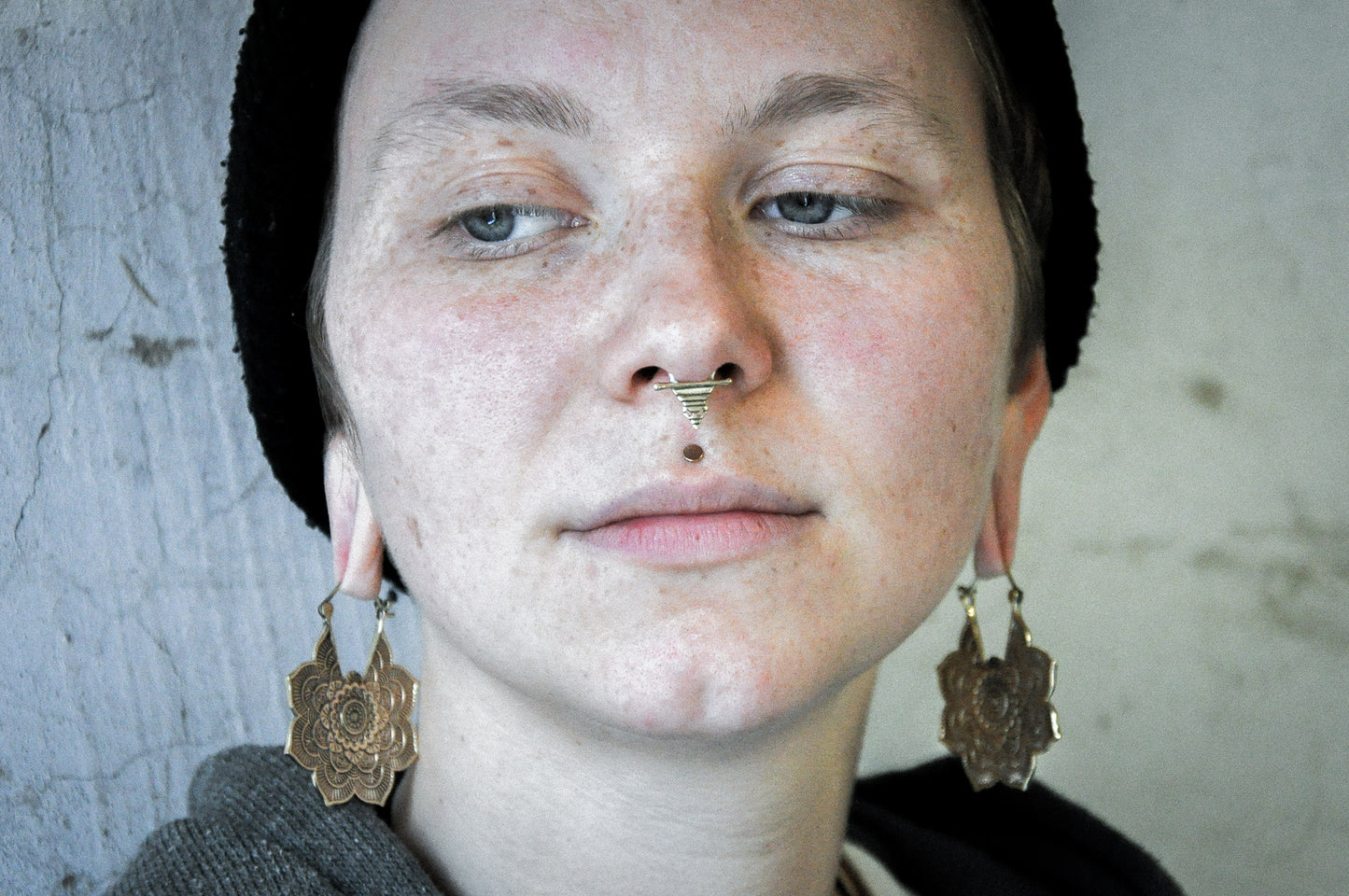 Small Septum – with geometrical Pattern - Brass and Silver