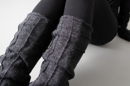 Cuddly Leg Warmers - with Seam Structure - black-gray