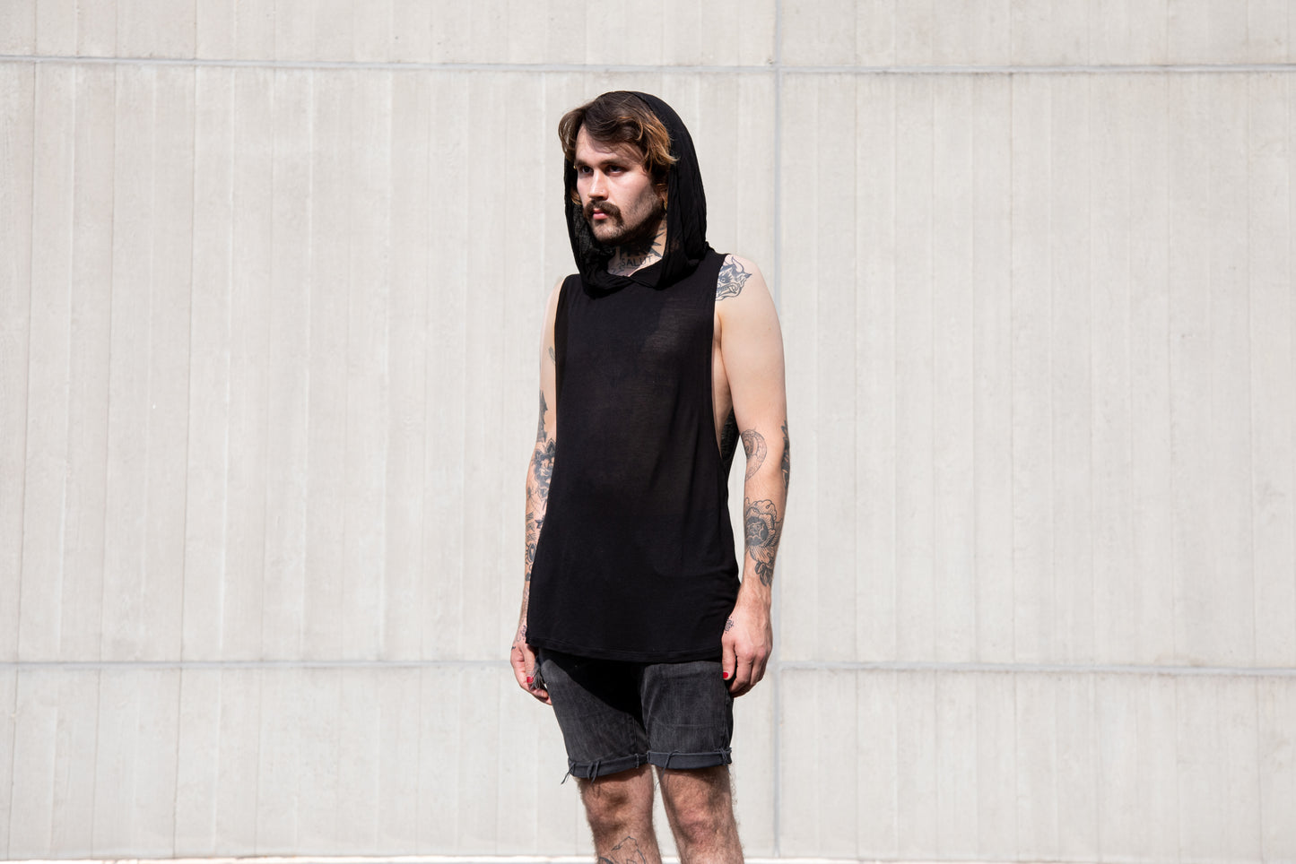 Translucent Tank top - with Hood - black