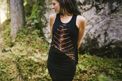 Racerback Tank Top - with abstract Bone Pattern - Batik, Tie-Dye - black-apricot-lilac