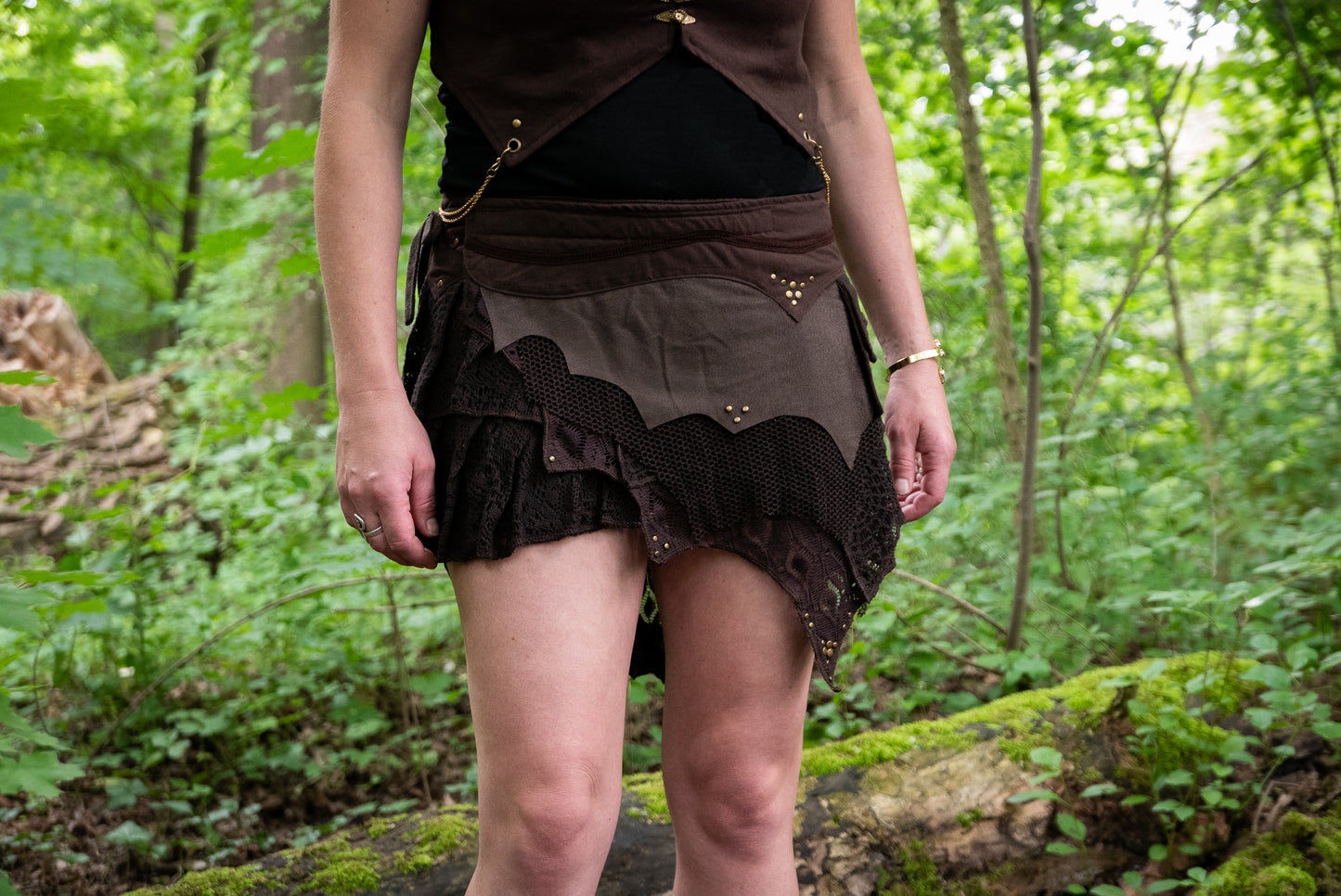 Wrap Skirt with Small Pocket - Wrap Around Skirt, Layered Skirt - brown