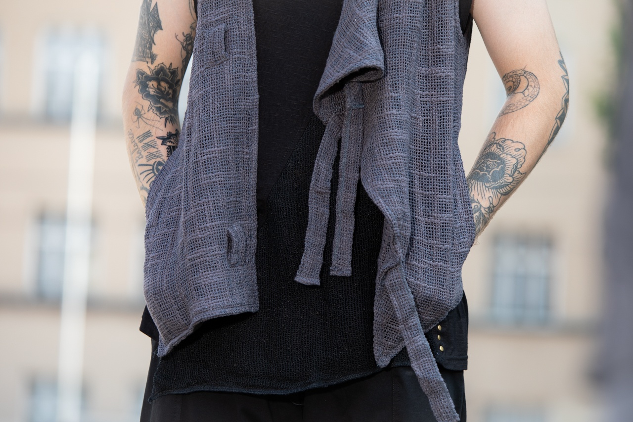 WESTE asymmetrisch - mit Einstecklaschen und Taschen - Baumwolle - lavendel-grau