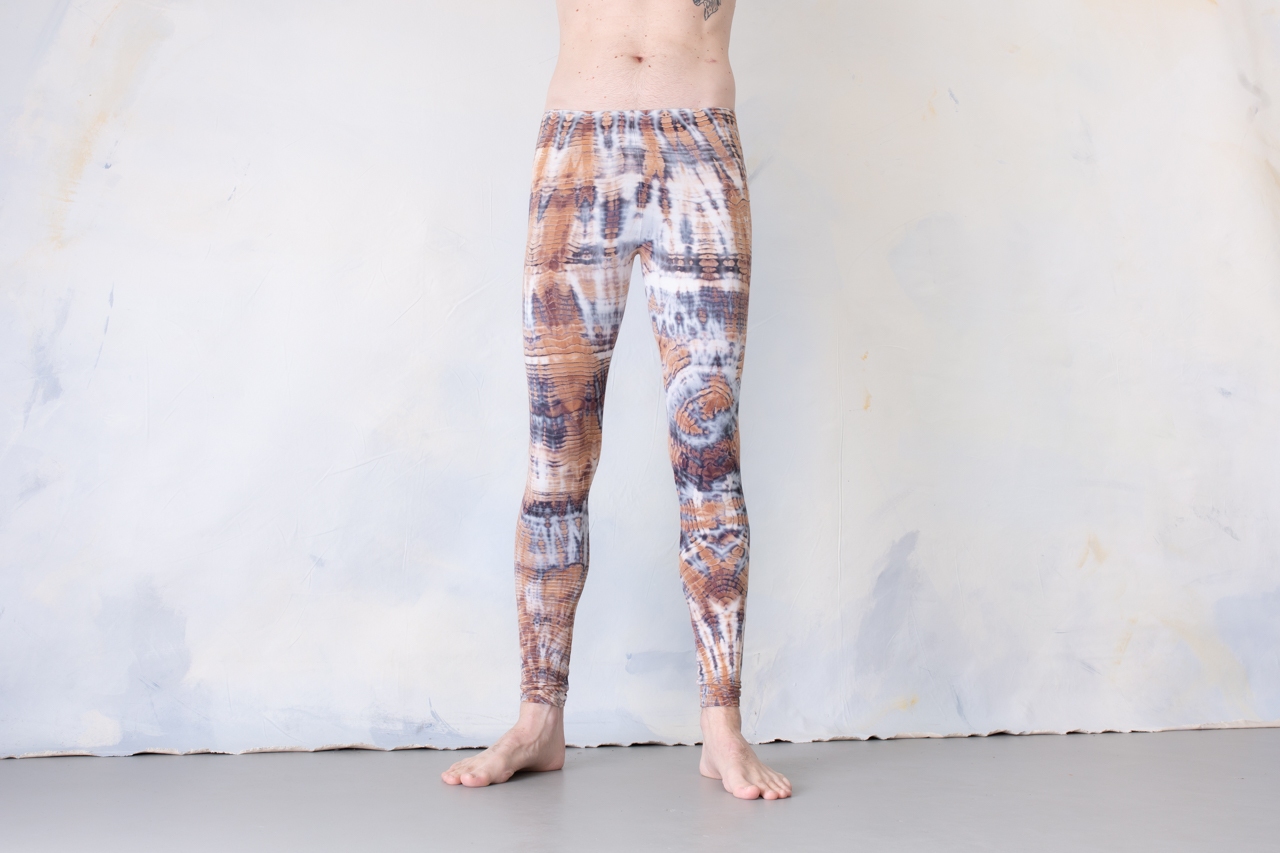 LEGGINGS mit abstrakten Rauten - Batik, Tie-Dye - unisex - beigebraun-lichtblau