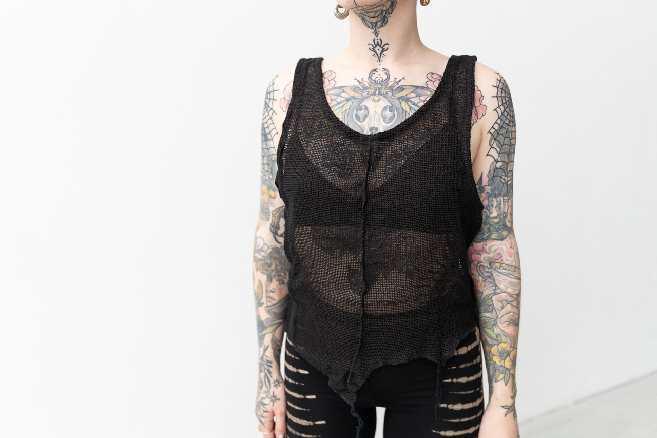 NET TOP - see-through, with Visible Seams - black