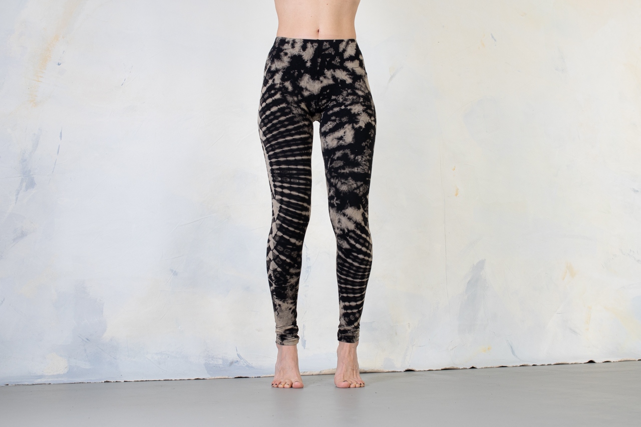 LEGGINGS with an abstract floral Pattern - Batik, Tie-Dye - unisex - black-beige-gray