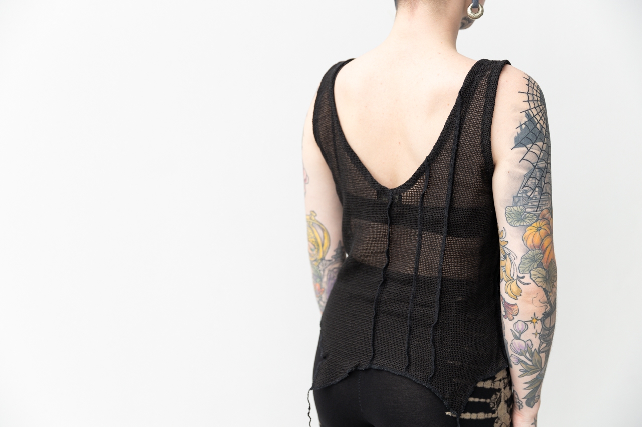 NET TOP - see-through, with Visible Seams - black