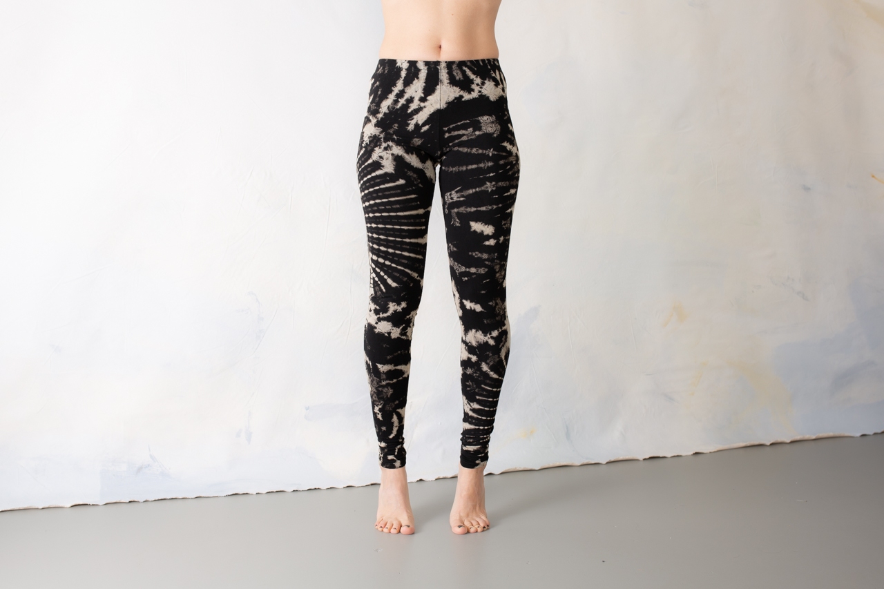 LEGGINGS with an abstract floral Pattern - Batik, Tie-Dye - unisex - black-beige-gray