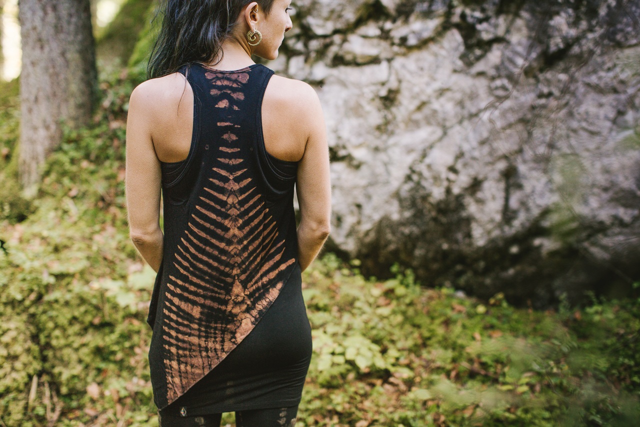 RACERBACK TANK TOP - with abstract Bone Pattern - Batik, Tie-Dye - black-apricot-lilac