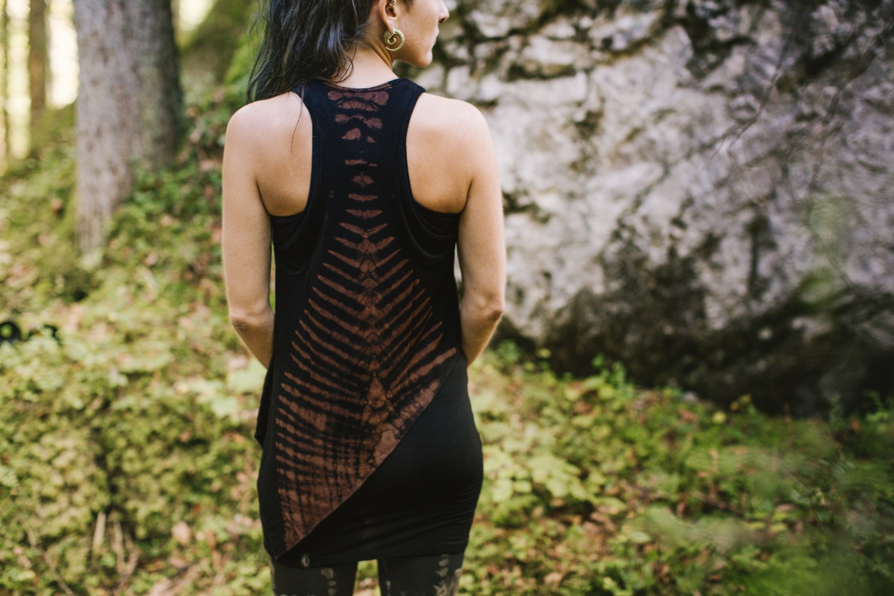 RACERBACK TANK TOP - with abstract Bone Pattern - Batik, Tie-Dye - black-apricot-lilac