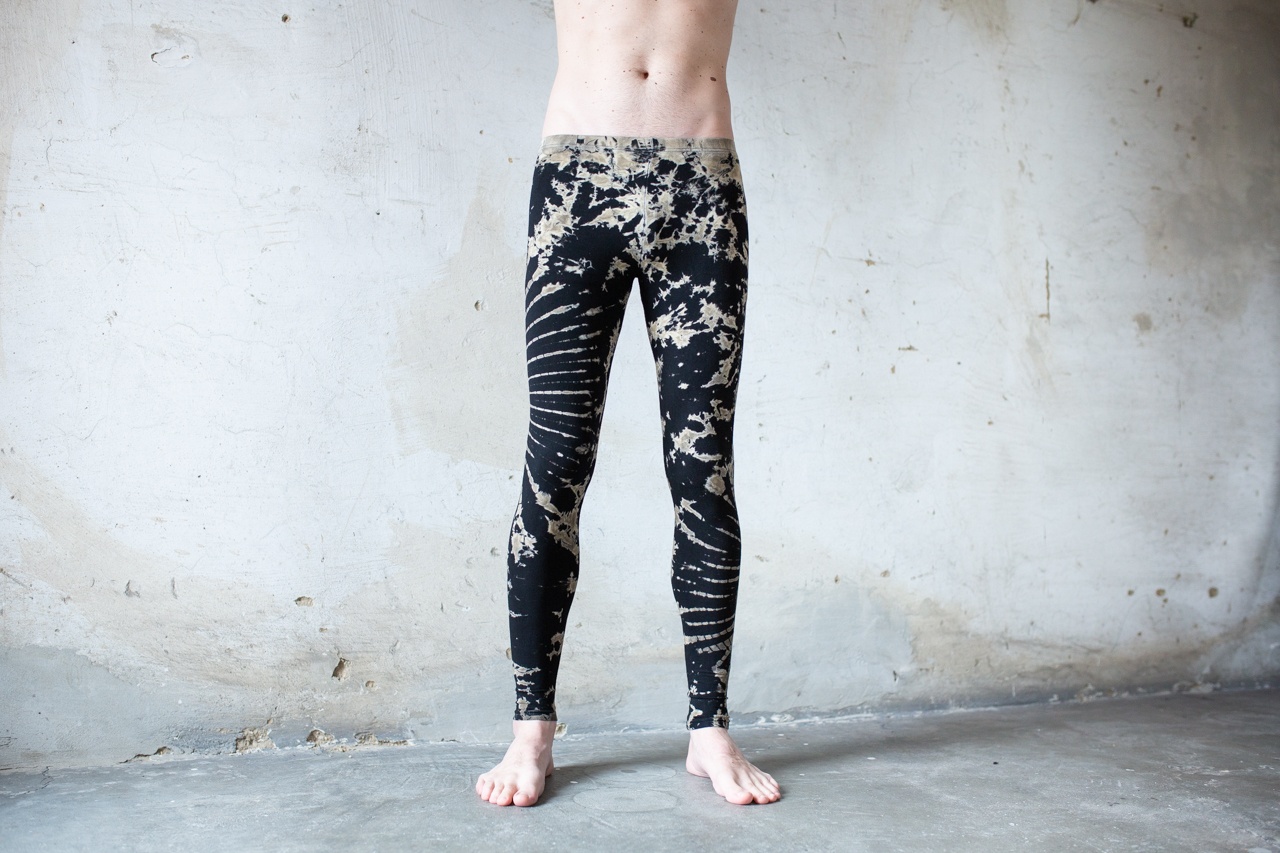 LEGGINGS with an abstract floral Pattern - Batik, Tie-Dye - unisex - black-beige-gray