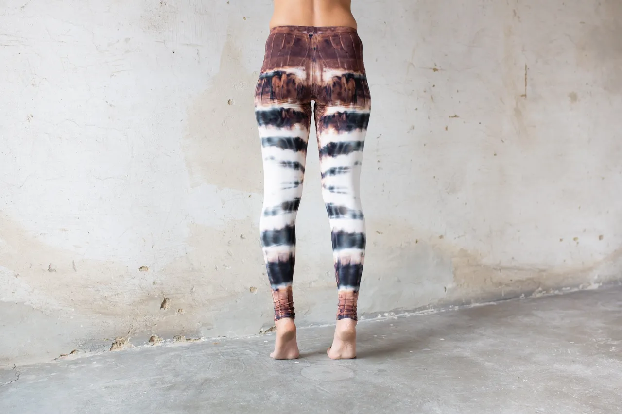 LEGGINGS with abstract floating color gradient - Batik Leggings, Tie-Dye  Leggings - unisex - brown-gray-white
