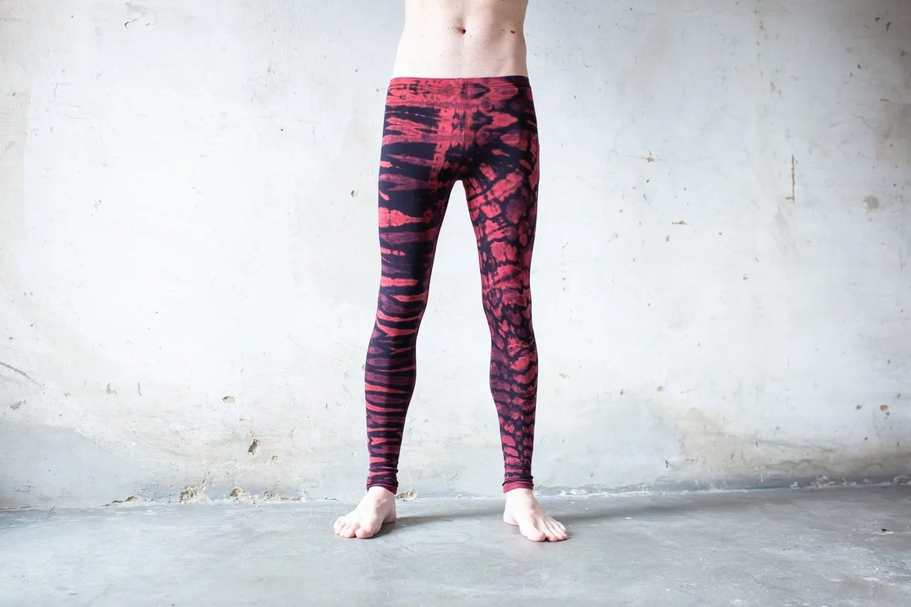 Tiger & Leopard look LEGGINGS - Acrobatics, Yoga, Acroyoga - Batik, Tie-Dye  - unisex - black-red-purple