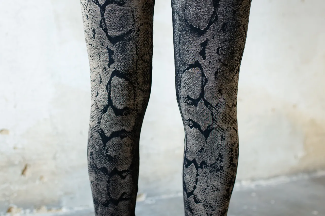 LEGGINGS with abstract snake pattern - screen printing - unisex - black-gray -white